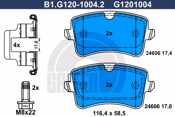 

Комплект тормозных дисковых колодок GALFER B1.G120-1004.2