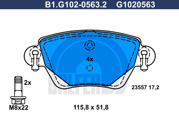 

Комплект тормозных дисковых колодок GALFER B1.G102-0563.2