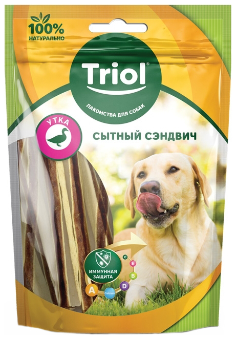 фото Лакомство для собак triol, сытный сэндвич из утки, 70г