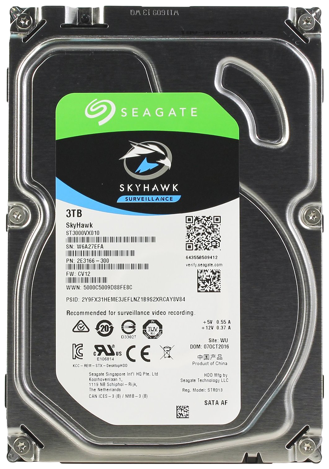 фото Внутренний жесткий диск seagate skyhawk surveillance 3tb (st3000vx010)