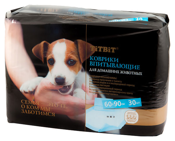

Пеленки для кошек и собак одноразовые TiTBiT 90 x 60 см, 30 шт, Белый
