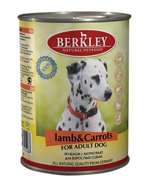 фото Консервы для собак berkley adult dog, ягненок и морковь, 6шт по 400г