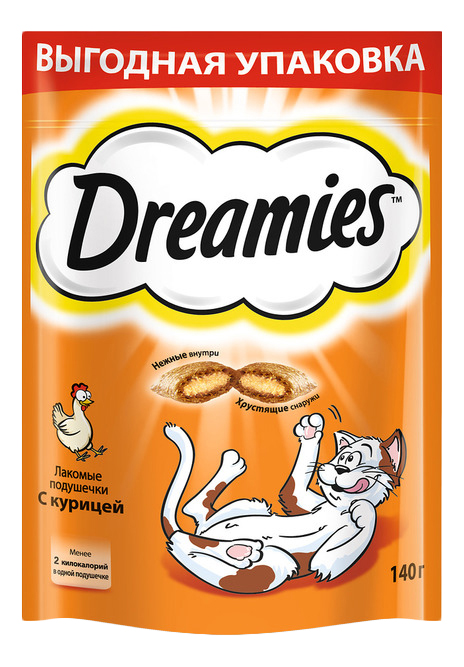 фото Лакомство для кошек dreamies лакомые подушечки, с курицей, 12 шт по 140 г