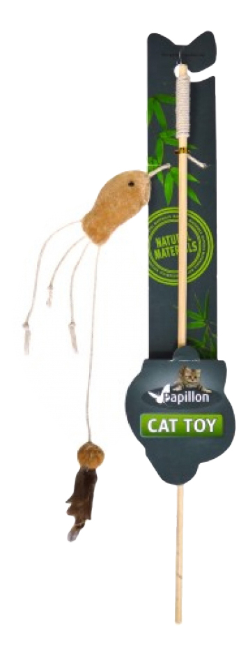 Дразнилка для кошек Papillon Удочка с рыбкой, дерево, текстиль, бежевый, белый, 40 см