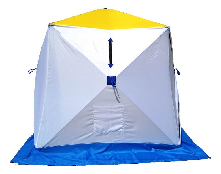 фото Палатка стэк куб трехслойная одноместная белая/голубая/желтая
