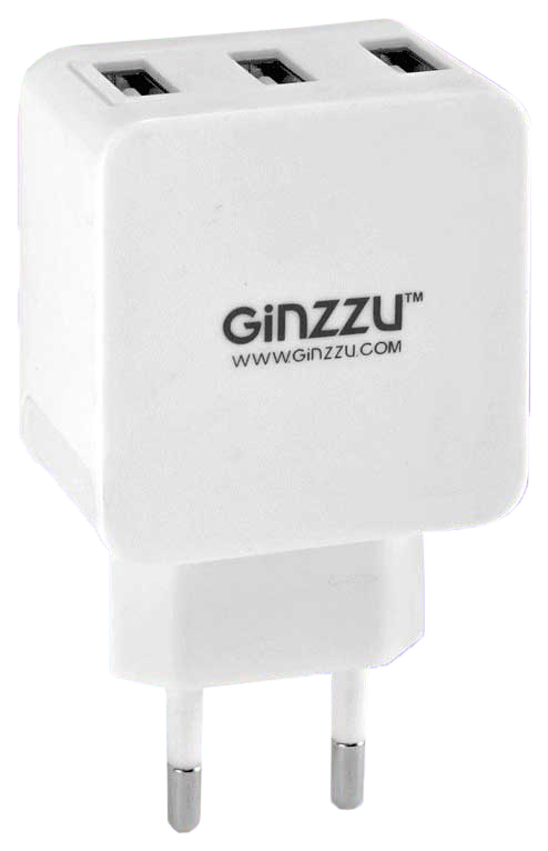 фото Сетевое зарядное устройство ginzzu ga-3315uw, 3xusb, 3,1 a, white