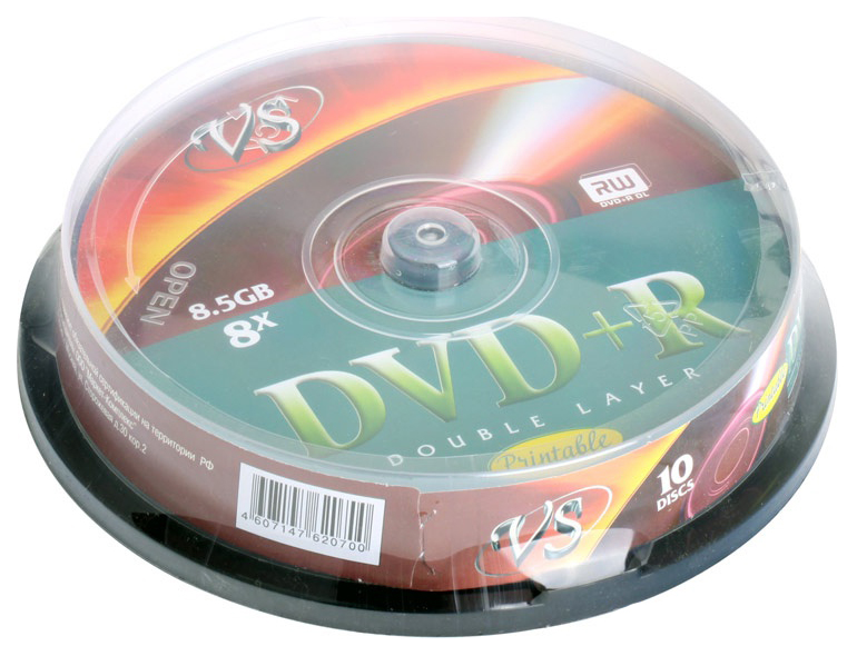 фото Диски dvd+r vs 8.5gb 8х double layer printable cakebox 10шт (62070)