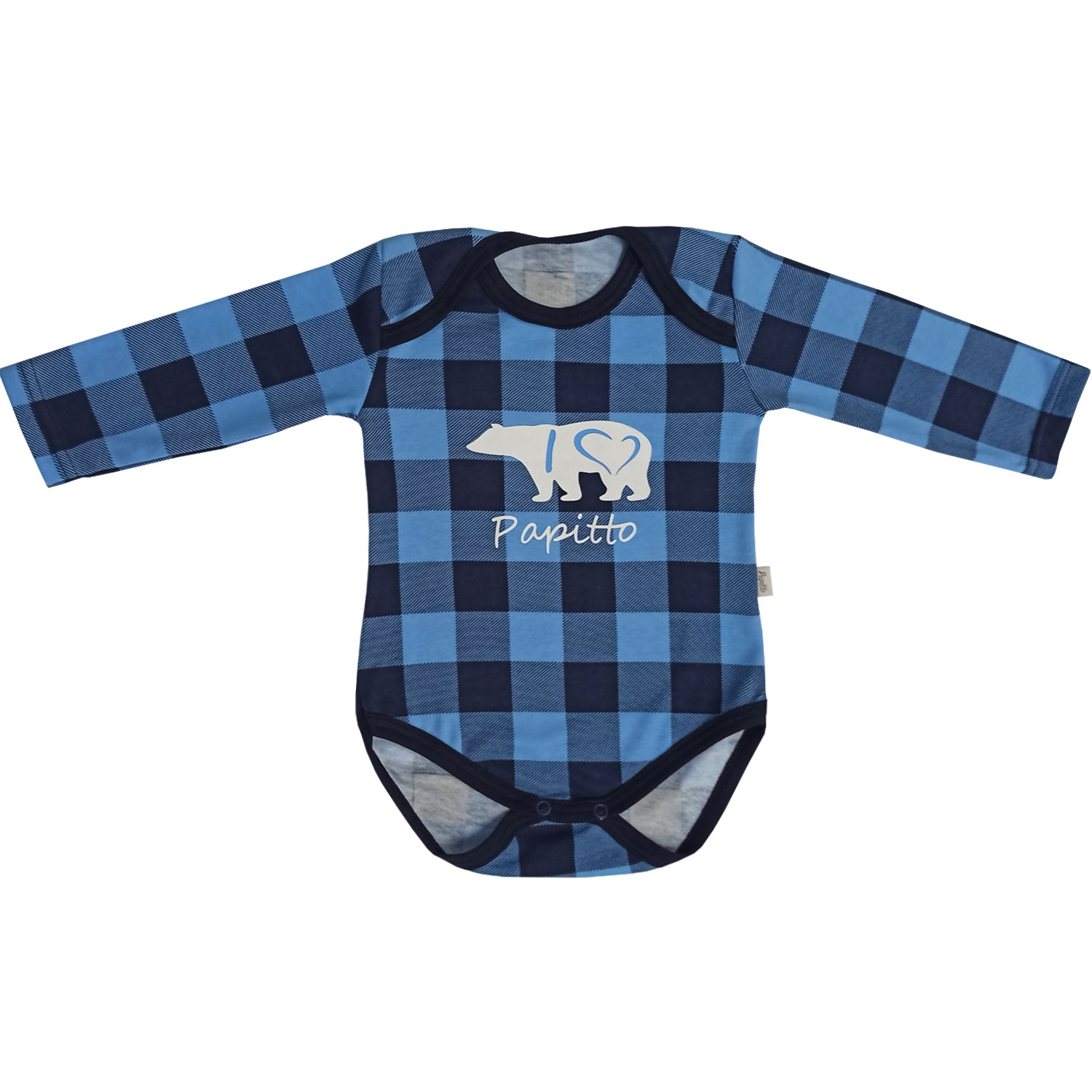 

Боди-капелька длинный рукав интерлок, Медведь синяя клетка р.24-80, 33-815