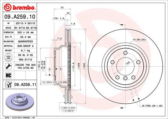 фото Тормозной диск brembo 09.a259.11