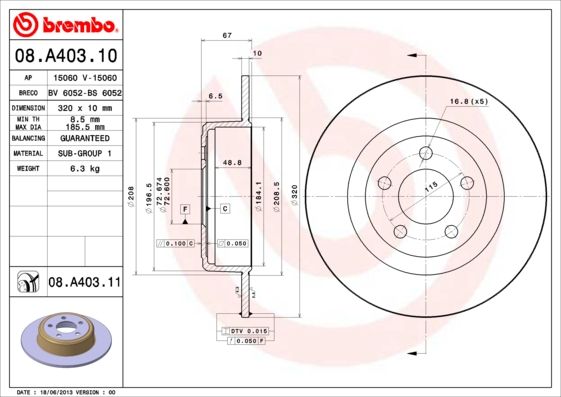 фото Тормозной диск brembo 08.a403.11