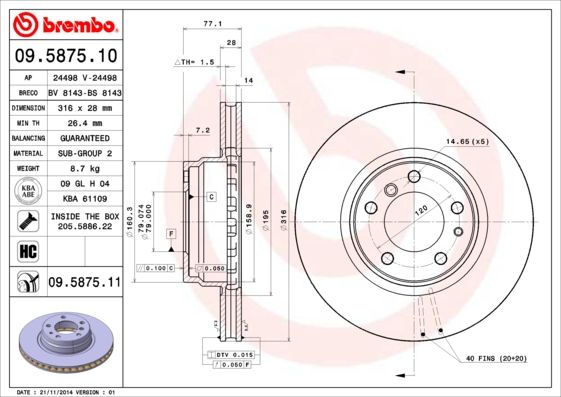 фото Тормозной диск brembo 09.5875.11