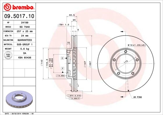 фото Тормозной диск brembo 09.5017.10