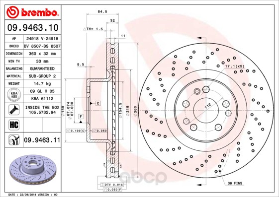 фото Тормозной диск brembo передний 09946311