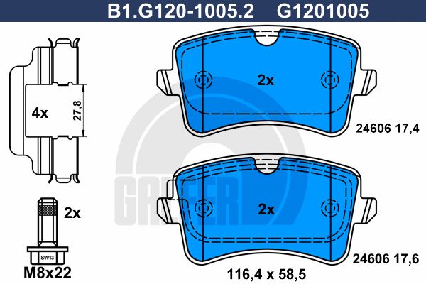 

Комплект тормозных дисковых колодок GALFER B1.G120-1005.2