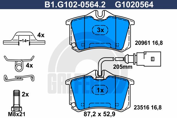 

Комплект тормозных дисковых колодок GALFER B1.G102-0564.2