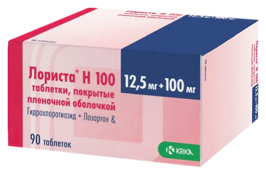 Купить Лориста Н 100 таблетки 12.5 мг+100 мг 90 шт., KRKA