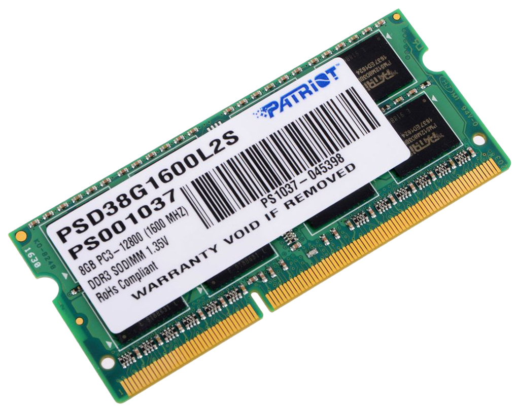 

Оперативная память Patriot Low Voltage 8Gb DDR-III 1600MHz SO-DIMM (PSD38G1600L2S), Signature Line