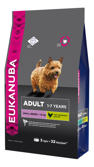 фото Сухой корм для собак eukanuba adult small breed, для мелких пород домашняя птица, 3кг