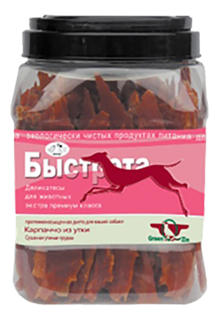 фото Лакомство для собак green qzin быстрота, сушеная утиная грудка, 750г