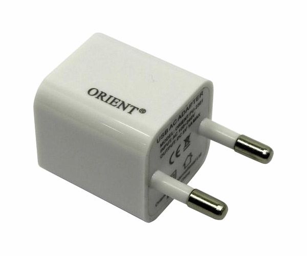 фото Сетевое зарядное устройство orient pu-2301, 1 usb, 1 a, white