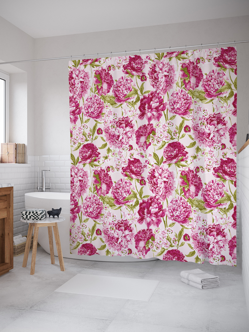 

JoyArty Штора (занавеска) для ванной «Яркие цветы» из ткани, 180х200 см с крючками