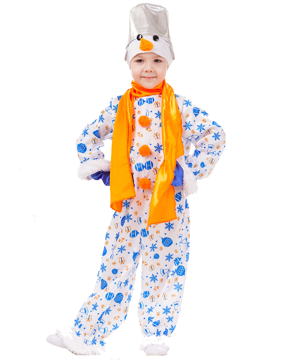 Карнавальный костюм Batik 1037 к-18 Снеговик Снежок, белый, синий, оранжевый, 104