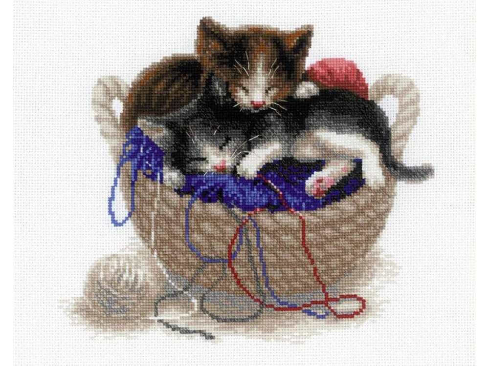 фото Набор для вышивания риолис котята в корзине