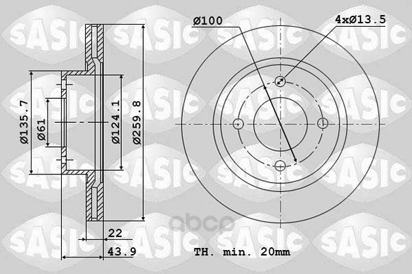 фото Тормозной диск sasic для nissan micra 03-, note 06-/renault megane 03-, clio 05- 4004308j