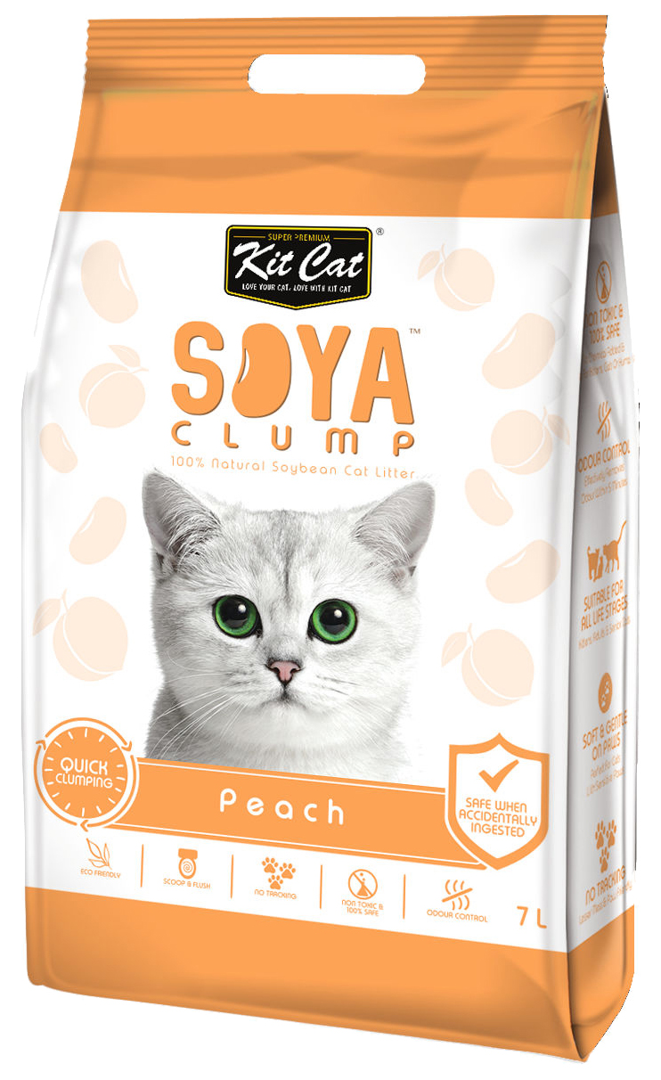 Комкующийся наполнитель Kit Cat SoyaClump Soybean Litter Peach соевый, персик,7 л