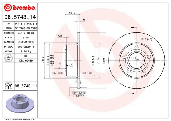 

Тормозной диск brembo 08.5743.14