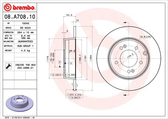 фото Тормозной диск brembo 08.a708.11