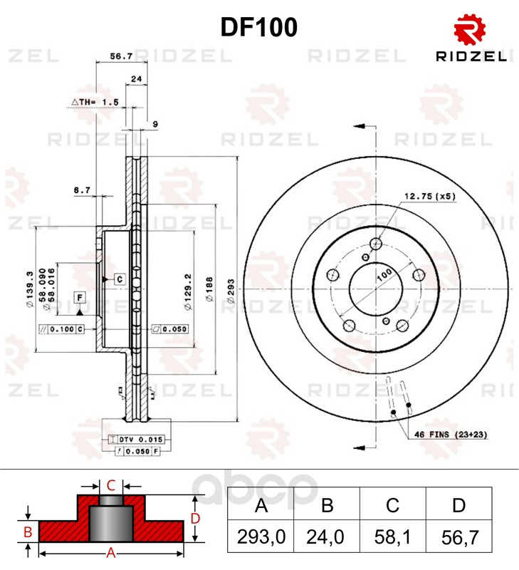 фото Тормозной диск ridzel df100 передний