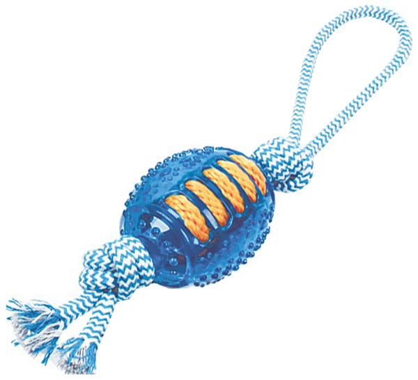 

Грейфер для собак Грызлик Ам Durable Rope Silent Мяч регби с веревкой, синий, 35 см