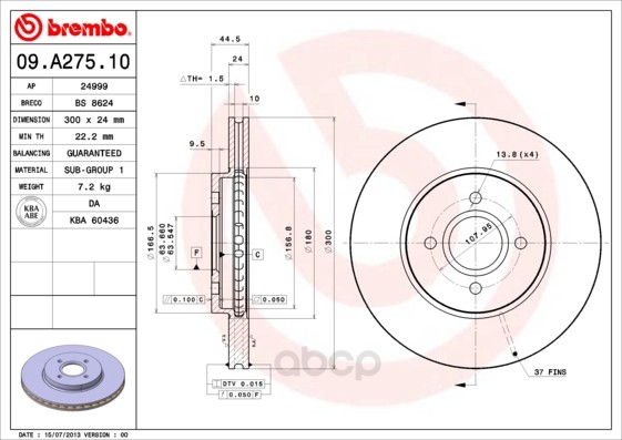 фото Тормозной диск brembo задний для 09a27510