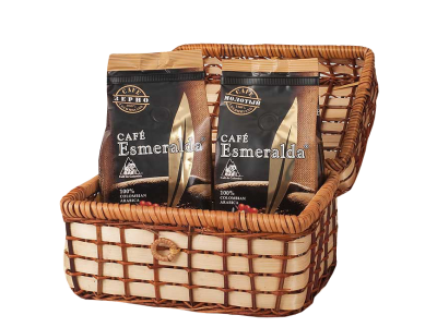 

Кофе Cafe Esmeralda в зернах 250 г и молотый 250 г в корзинке