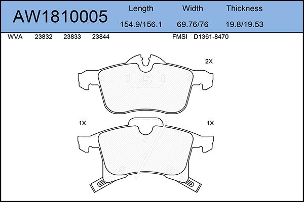 фото Комплект тормозных колодок, дисковый тормоз aywiparts aw1810005