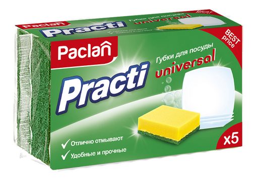 

Губка для посуды Paclan Practi Universal 5 шт, Желтый;зеленый, universal