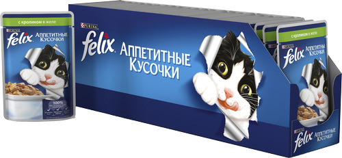 фото Влажный корм для кошек felix аппетитные кусочки, кролик, 85г