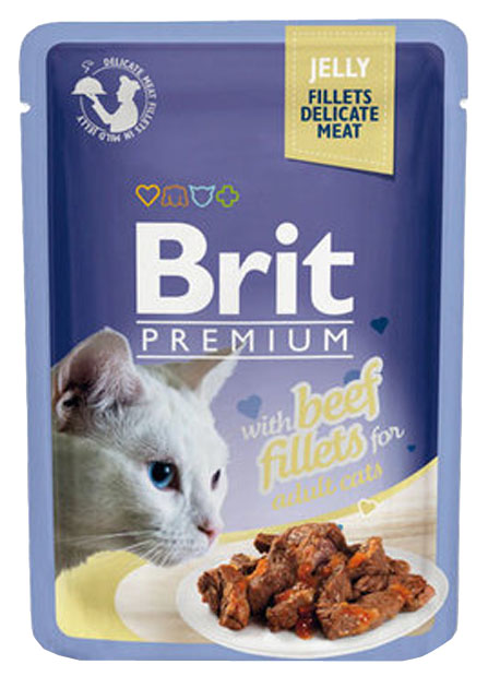 фото Влажный корм для кошек brit premium, говядина, в желе, 24шт, 85г