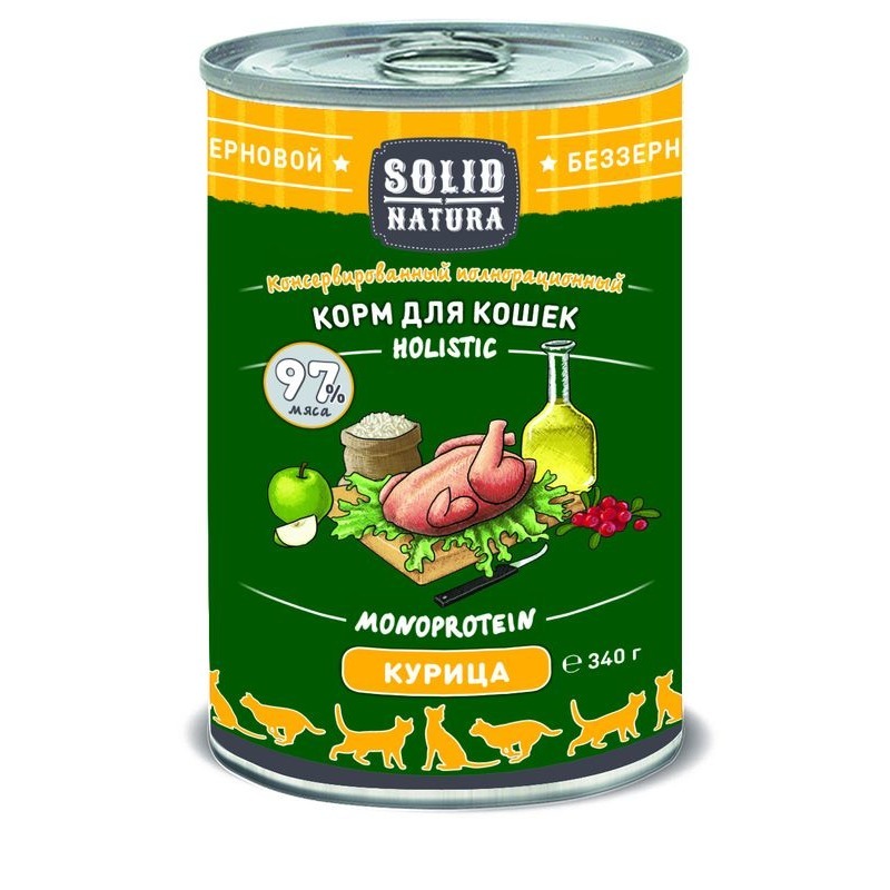 фото Консервы для кошек solid natura holistic monoprotein, беззерновые, с курицей, 340г