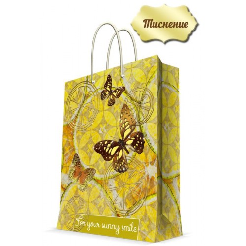 Пакет подарочный Феникс Present Лимонные бабочки 26x32,4x12,7 см