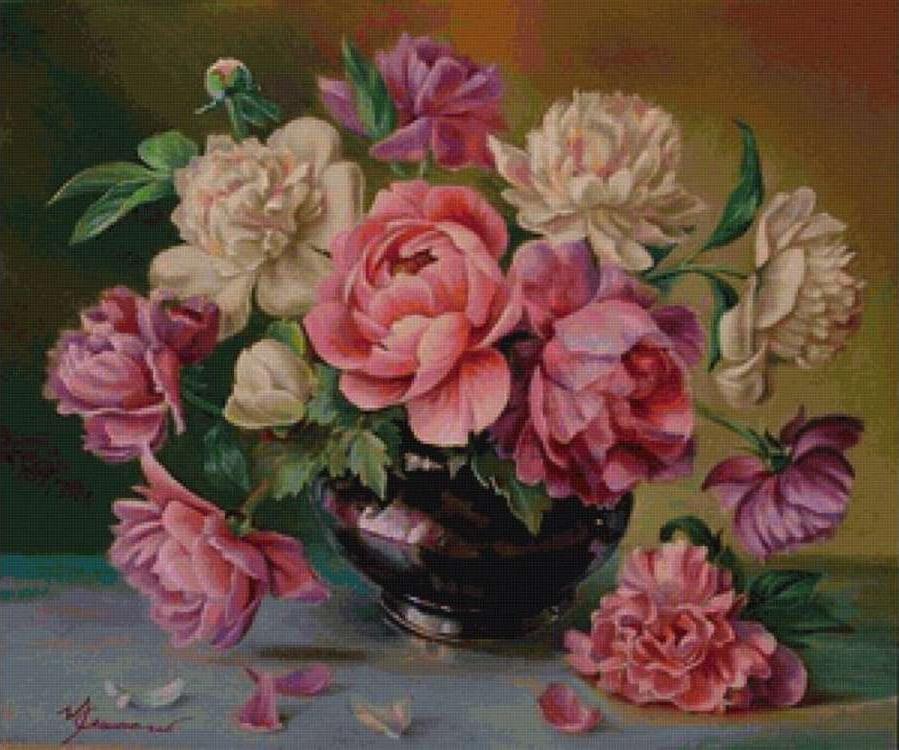 

Алмазная вышивка Painting Diamond Пионы в керамической вазе, 40x50 см, Пионы в керамической вазе