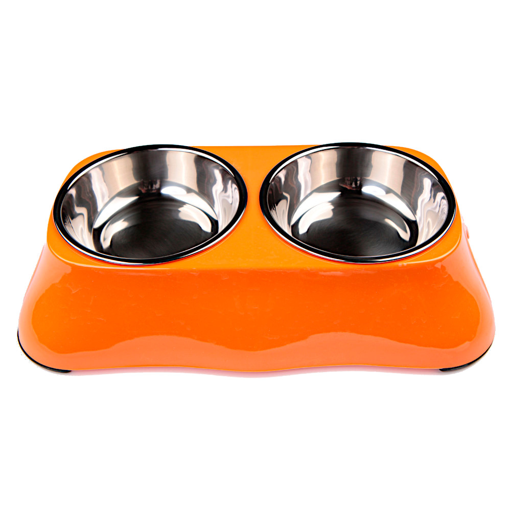 фото Миска для домашних животных bobo, двойная, оранжевая, 150+150 мл
