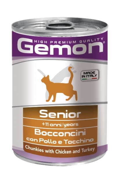 фото Консервы для кошек gemon senior, для пожилых, с кусочками курицы и индейки, 400г