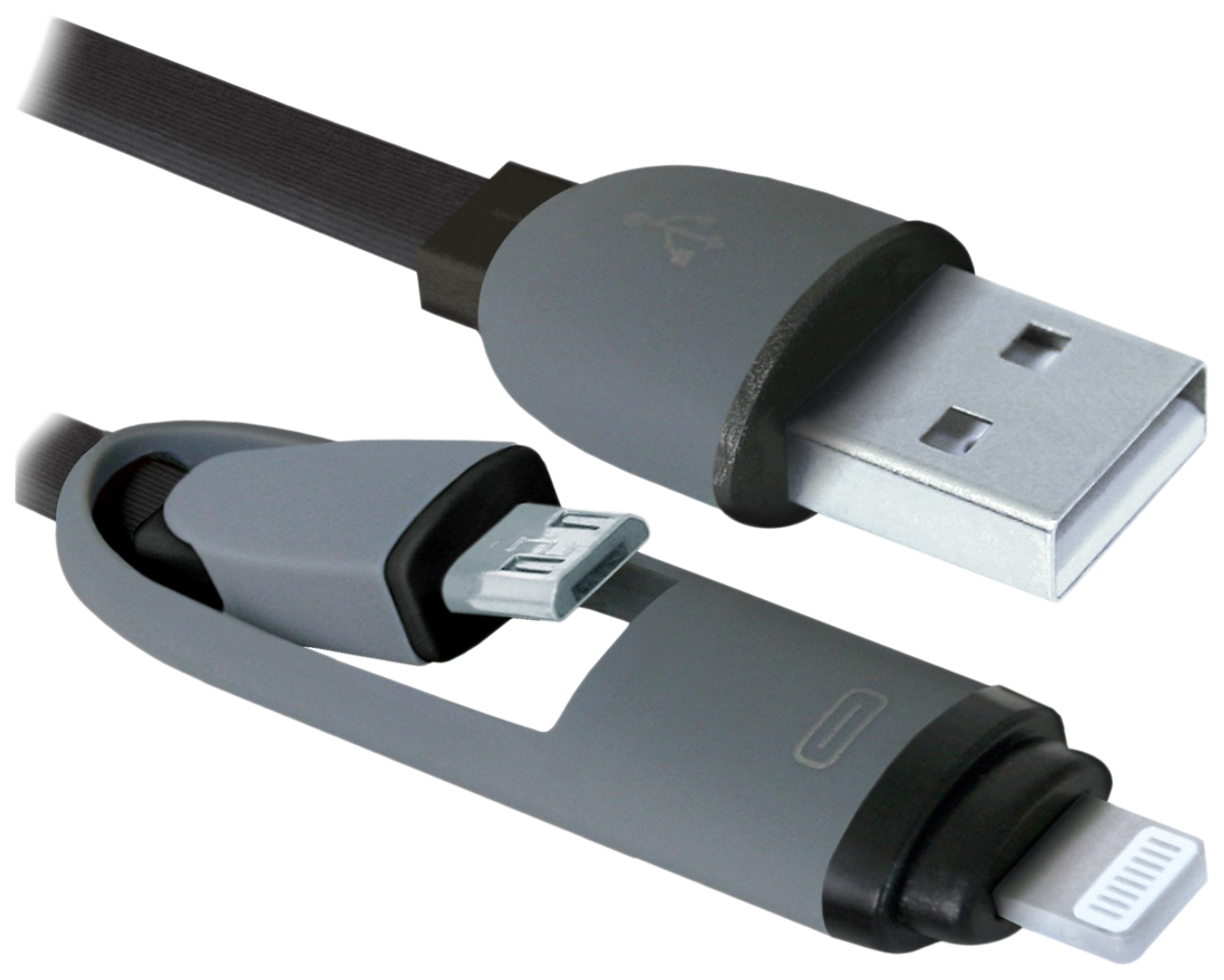 фото Кабель defender usb10-03bp usb am-microbm, насадка lightning, комбо кабель, чёрный - 1 м