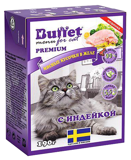 фото Влажный корм для кошек buffet мясные кусочки в желе с индейкой, 190г