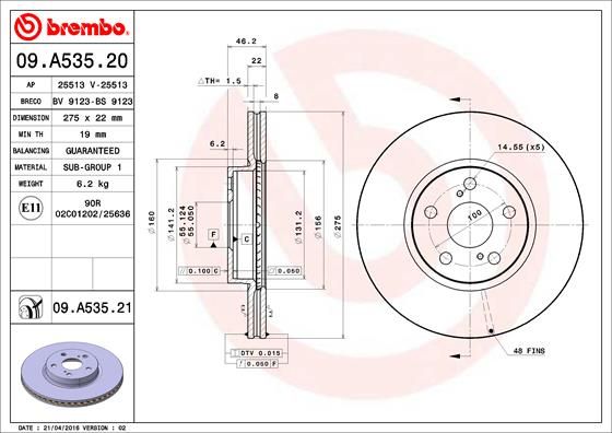 фото Тормозной диск brembo 09.a535.21