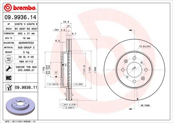 фото Тормозной диск brembo 09.9936.11