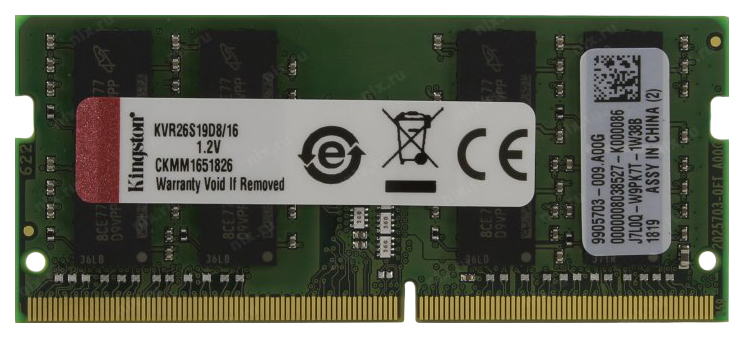 

Оперативная память Kingston 16GB, DDR4 2666 SODIMM, KVR26S19D8, ValueRAM