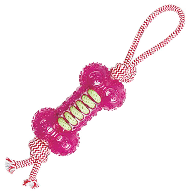 Грейфер для собак Грызлик Ам Durable Rope Silent Косточка с веревкой, розовый, 35 см